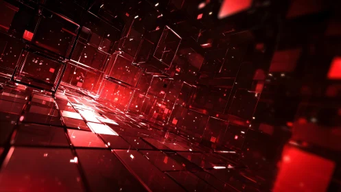 Futuristic Red Glass Cubes in Digital Abstract 3D Style.