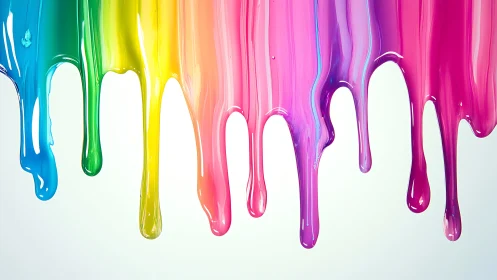 Joyful rainbow drips spilling into a soft white day.