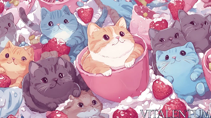 Adorable Cats Nestled in a Whimsical Strawberry Dream.