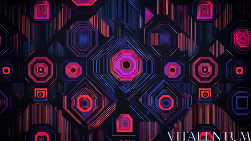 Geometric octagonal pattern shows layered neon concentric shapes