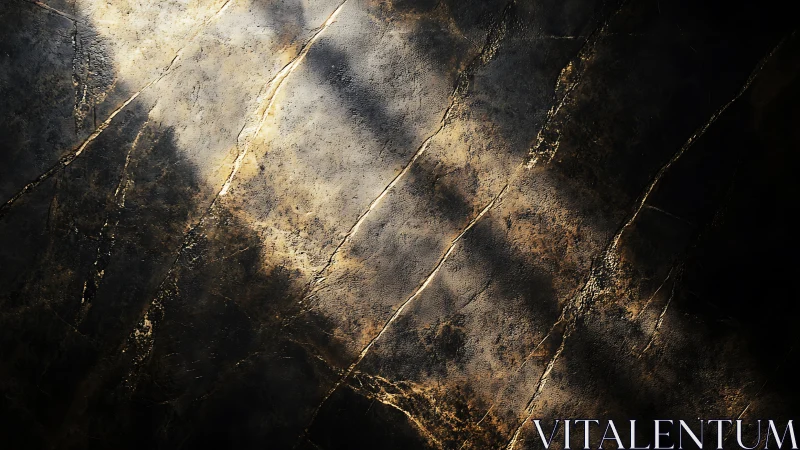 Textured dark stone surface with golden fractured veins.