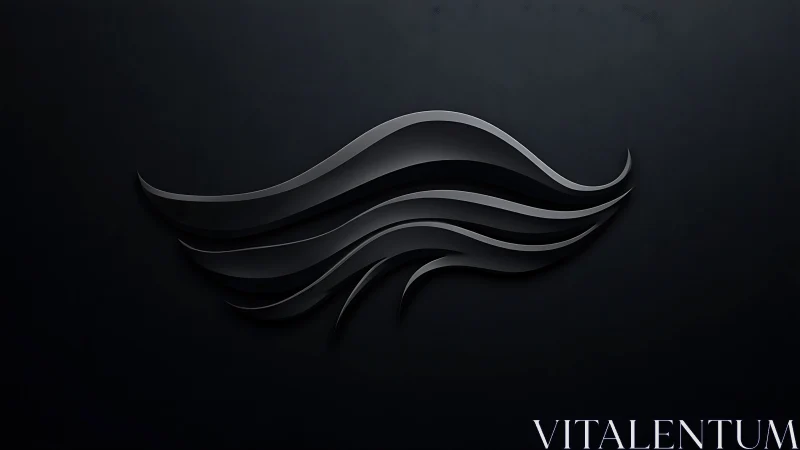 Abstract black waveform emblem on dark gradient background.