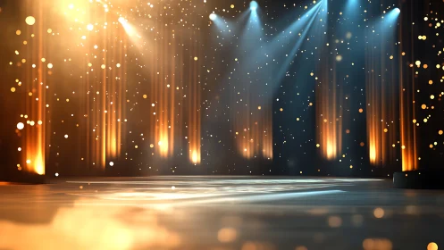 Golden stage lights pour down in a softly sparkling glow