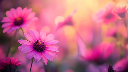 Pink Gerbera Daisies in Selective Focus Field