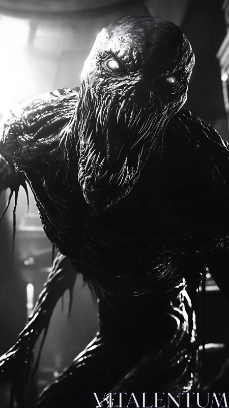 Monochrome viscous creature lunges forward with specular highlights