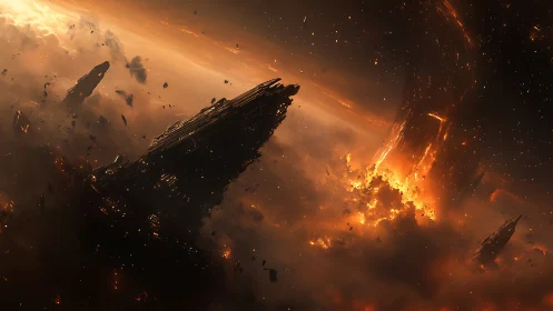 Colossal Ships Battle Through Blazing Cosmic Inferno