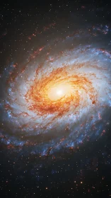 Spiral galaxy core with dense star field and dust bands.