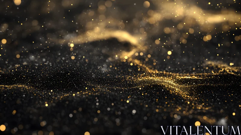 Shimmering Gold Dust Particles on Dark Background, Abstract Art.