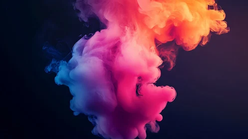 Multicolored ink cloud diffusion on dark gradient background.