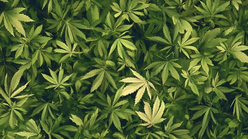 Cannabis leaf canopy pattern with layered green foliage.