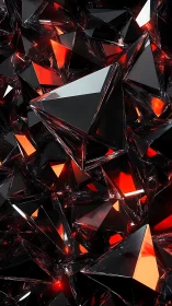 3D crystalline prisms in red-black high-gloss geometric field.