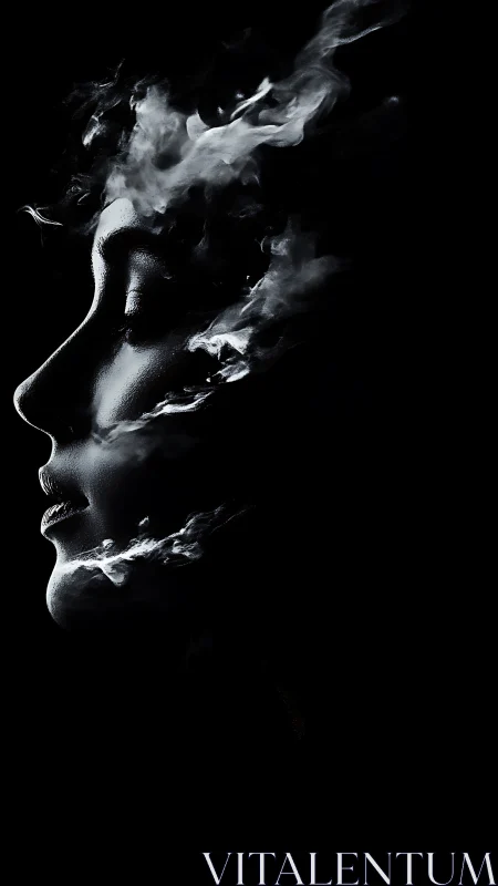 Whispering smoke gently traces the calm profile of a face