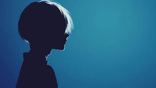Side profile silhouette of boy against deep blue background.