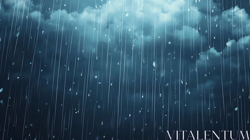 Streaming rainfall over brooding storm clouds at dusk.