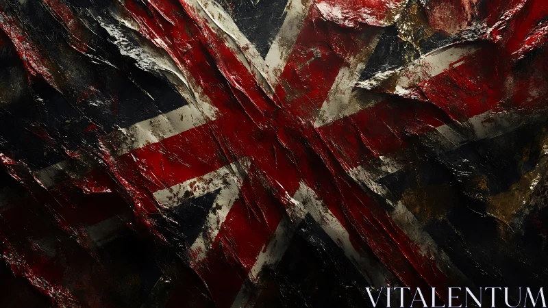 Union Jack abstracted in distressed, molten textures.