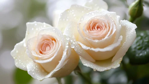 Peaceful Roses Glistening with Morning Dewdrops.