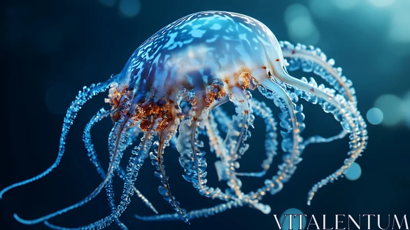 Luminescent jellyfish pirouette in a sapphire seascape.