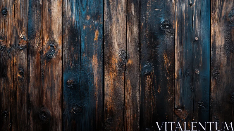 Weathered wood boards glowing with rich blue and amber tones.