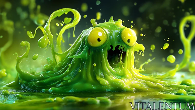Slime creature erupts with bulging eyes and dripping tendrils