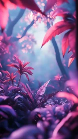 Neon jungle hushes beneath cotton-candy twilight haze