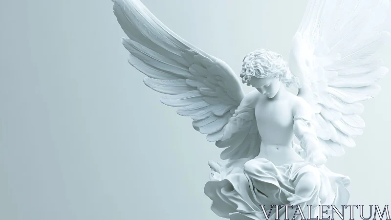 White winged angel sculpture rendered in soft monochrome light