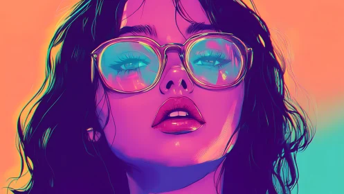 Neon portrait girl with reflective glasses and bold colors.