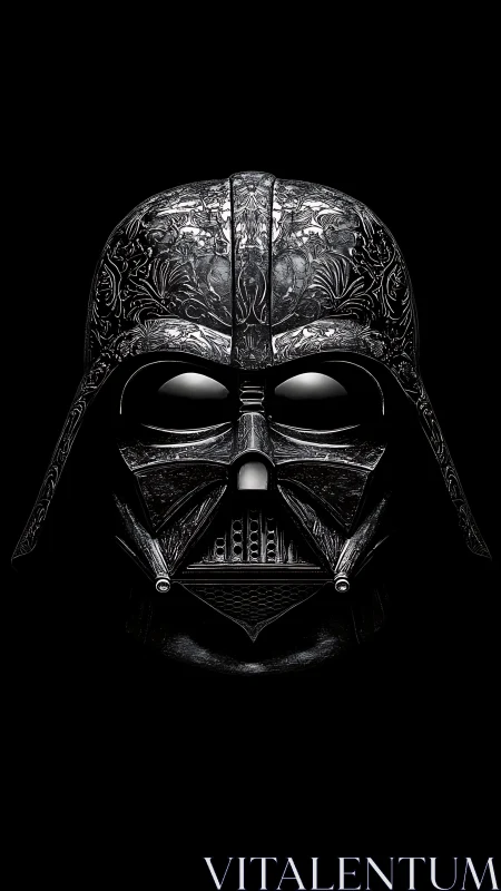 Engraved black sci fi helmet with baroque floral detailing