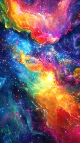 Vibrant multicolor cosmic nebula swirling through space.