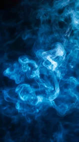 Blue smoke patterns in dark background vertical frame.