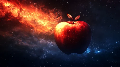 Digital composite shows luminous apple form suspended in space