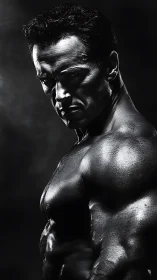Intense black and white portrait captures sculpted male strength