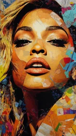 Chromatic muse rising in shattered paper-light glory.