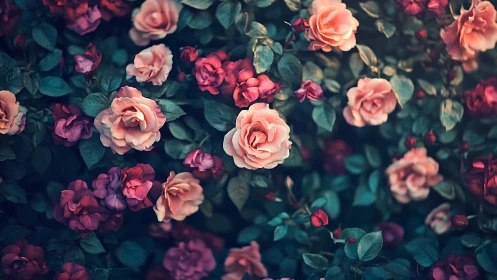 Romantic Floral Tapestry: Layered Rose Garden Composition.