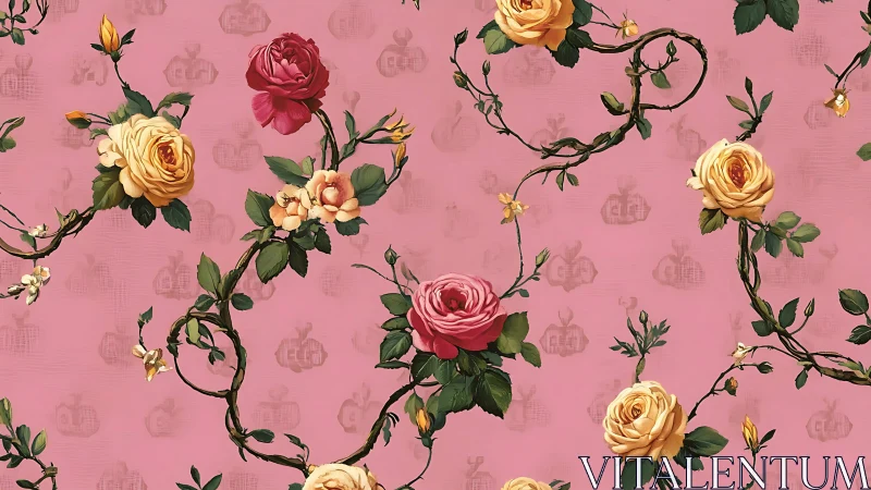 Floral Pattern with Roses on Pink Background