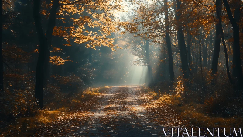 Forest Path with Autumn Foliage and Directional Light