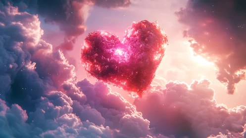 A Glowing Heart Floats Among Dreamy Clouds. Pure Wonder.