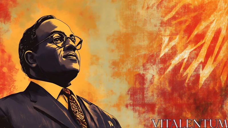 Digital portrait of suited man against textured orange backdrop