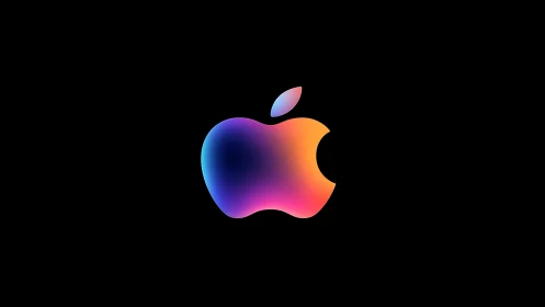 Vibrant gradient apple logo glows on deep black backdrop