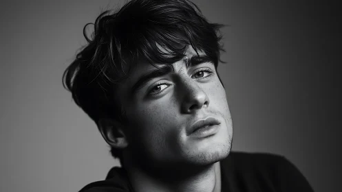 Monochrome close-up male portrait with soft side lighting