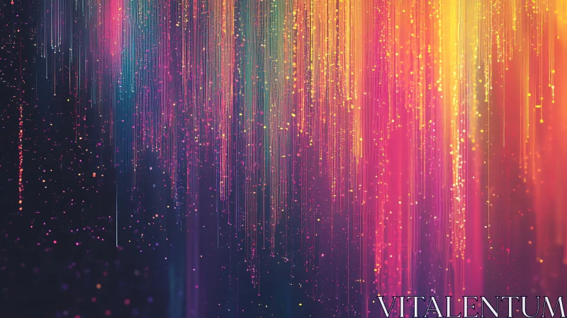 Vertical spectral light streaks with falling bokeh particle field