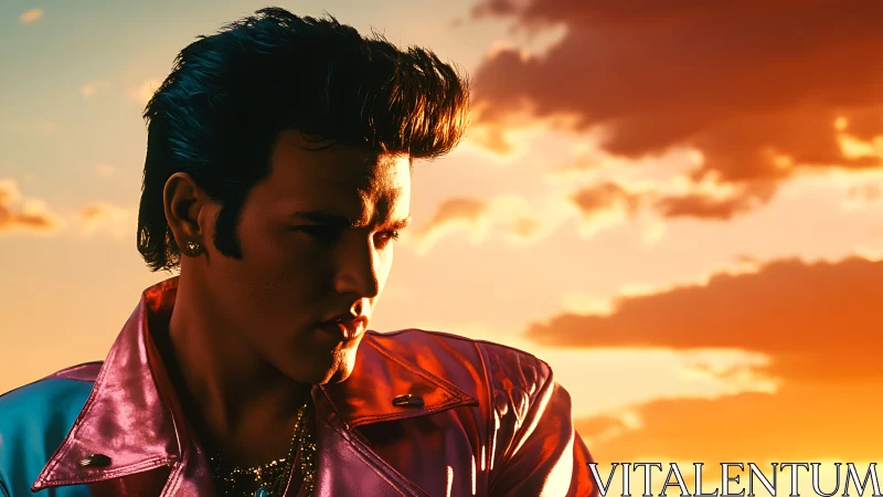 Sunset spotlight wraps a rock-style singer in glowing warmth