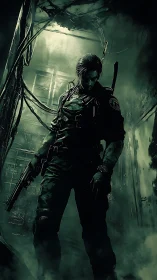 Shadow-cleaving commando stalks a toxic urban ruin.