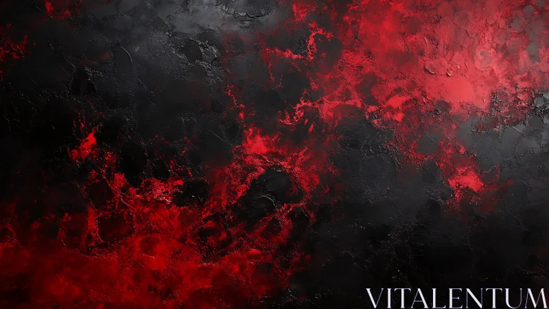 Black textured canvas shows dense red abstract surface field