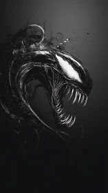 Monochrome symbiotic creature rendered with high-contrast, fluid linework