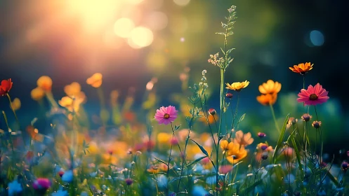 Golden Hour Wildflower Field with Bokeh Depth of Field.