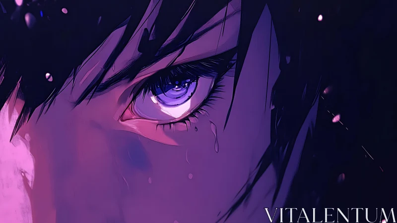 Tear-lit violet gaze carves quiet thunder through the night