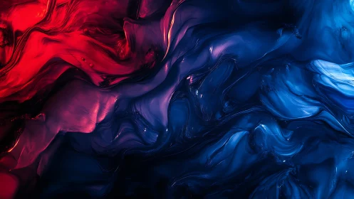 Red and blue abstract fluid waves in close dynamic motion.