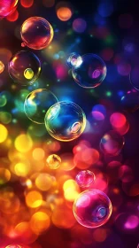 Prismatic soap bubbles drifting through neon bokeh night.