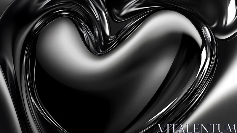 Liquid chrome heart silently bends light into soft shadows