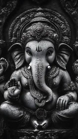 Intricately carved Ganesha sculpture rendered in monochrome light
